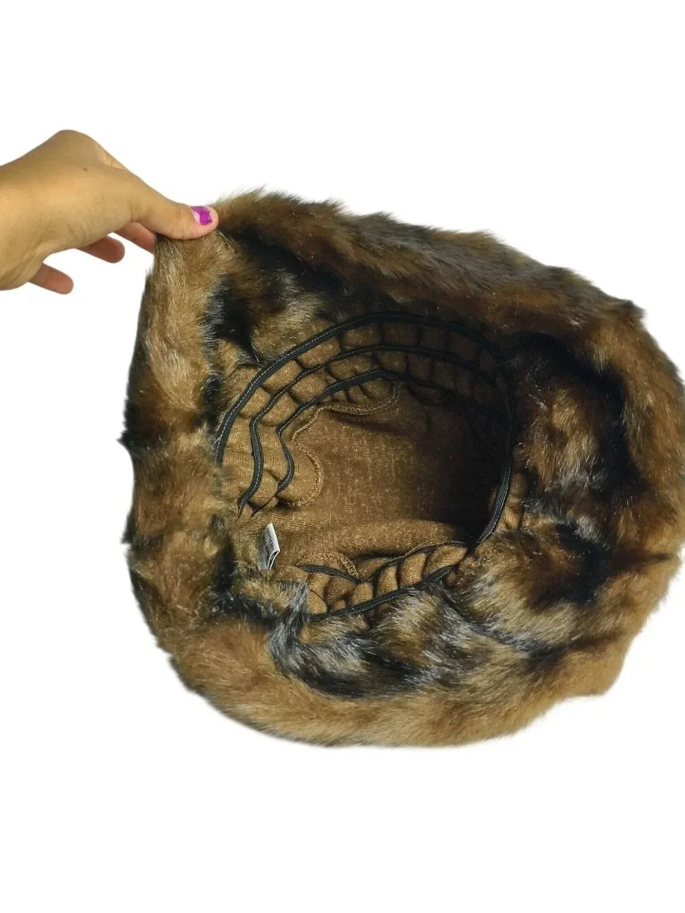 Vtg Preston & York Faux Fur Cloche Bucket Hat Plush Leopard Winter Cozy Cossack